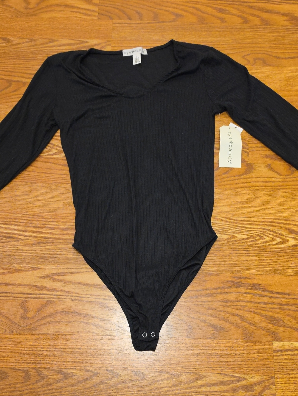 NWT eye candy Black Ribbed Long-Sleeve V-Neck Bodysuit